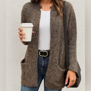 Baby Alpaca Made in Peru Knit Open Front Cardigan Brown/Tan Medium